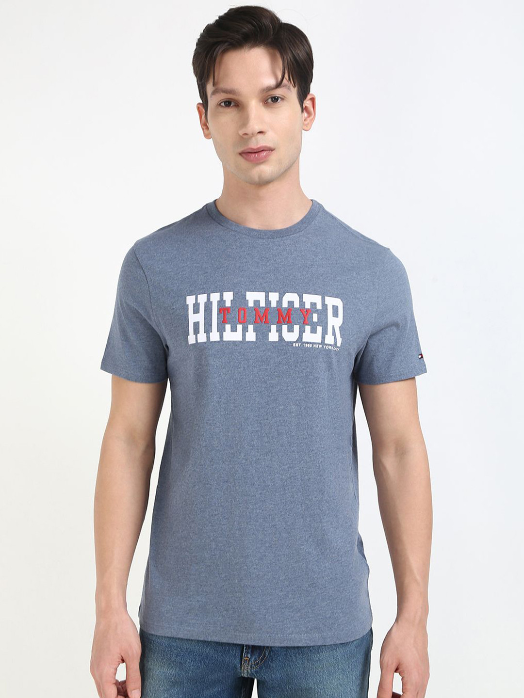 Tommy Hilfiger Men Typography Printed Round Neck Cotton T-shirt