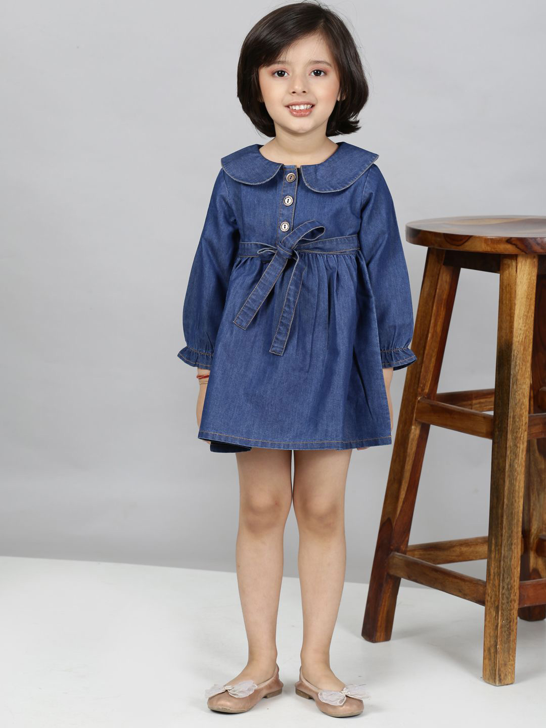 ShopperTree Girls Peter Pan Collar Denim Fit & Flare Dress