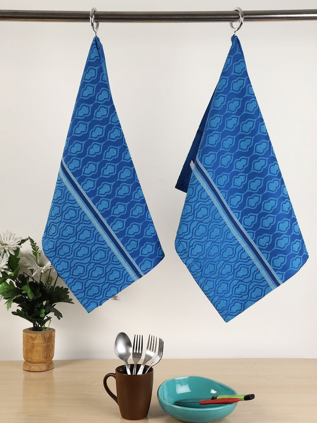 Jamio Firati Blue 2 Pieces Abstract Printed Pure Cotton Kitchen Towels