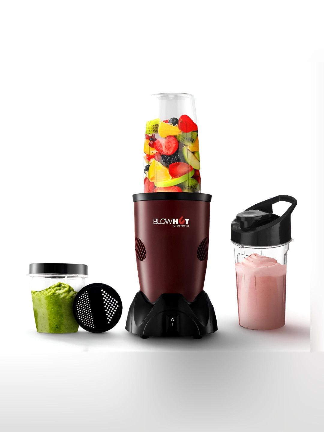 Blowhot Nutrimix Pro Maroon Plastic Balanced Blades 3 Jars Wet and Dry Grinder-500W