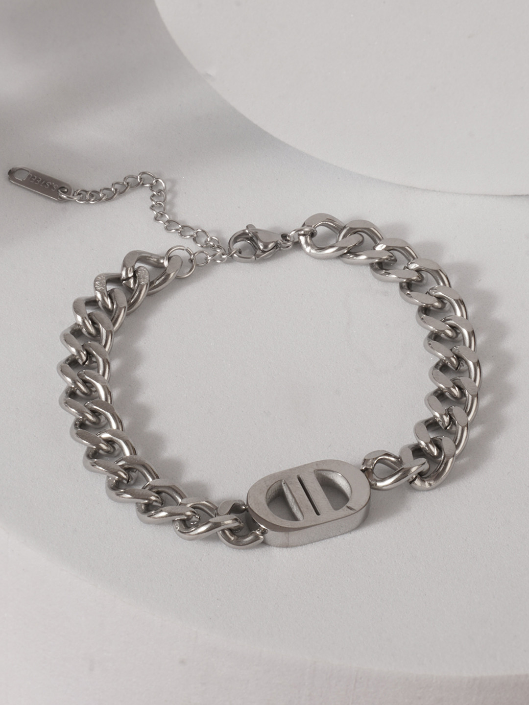 AQUASTREET 18K Rhodium Plated Waterproof Antitarnish Chain Link Bracelet With Double D