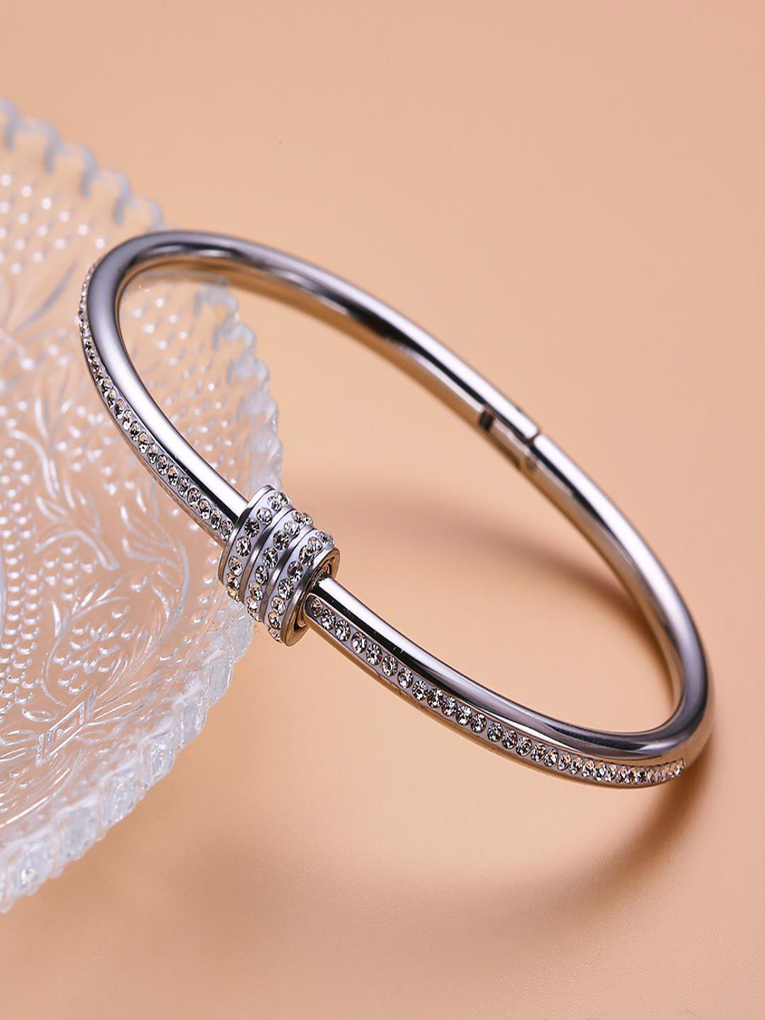 AQUASTREET 18K Rhodium Plated Zircon Waterproof Antitarnish Bangle Bracelet