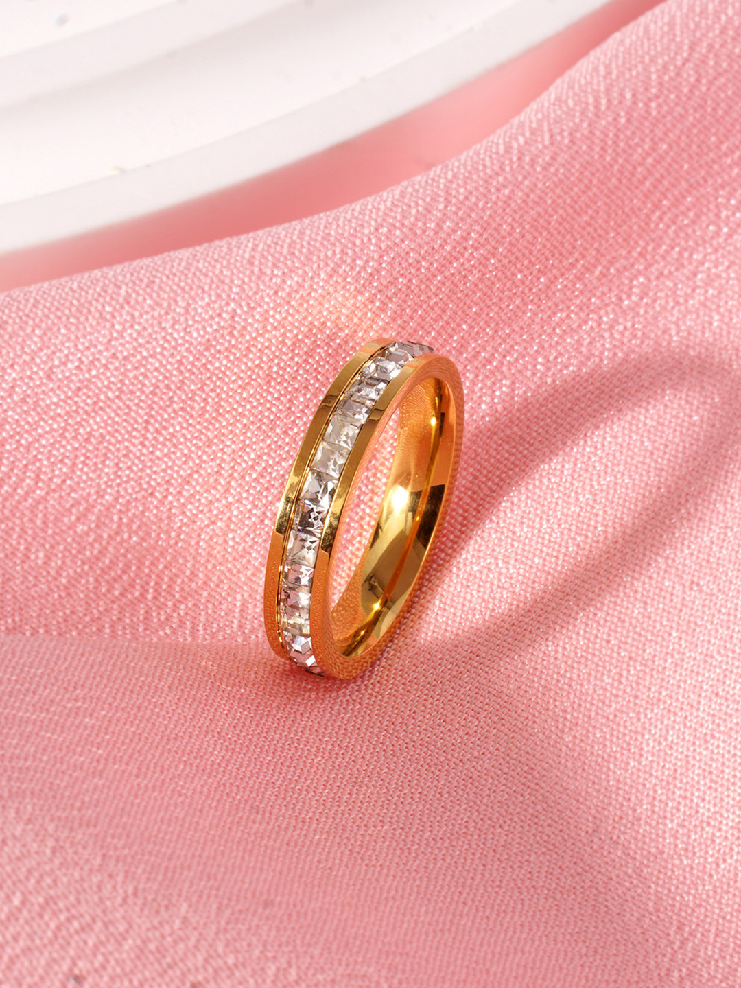 AQUASTREET 18K Gold Plated Waterproof Stainless Steel Channel-set Single Row Stone Ring