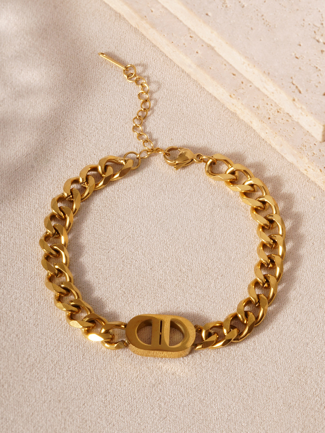 AQUASTREET 18K Gold Plated Waterproof Antitarnish Chain Link Bracelet With Double D