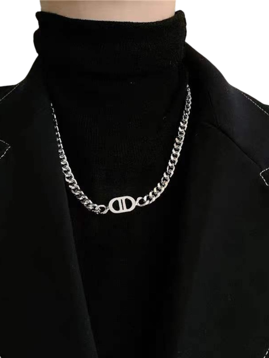 AQUASTREET Men 18K Rhodium Plated Waterproof Antitarnish Chain Link Necklace With Double D