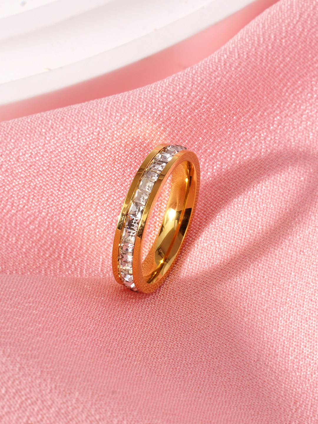 AQUASTREET 18K Gold Plated Waterproof Stainless Steel Channel-set Single Row Stone Ring