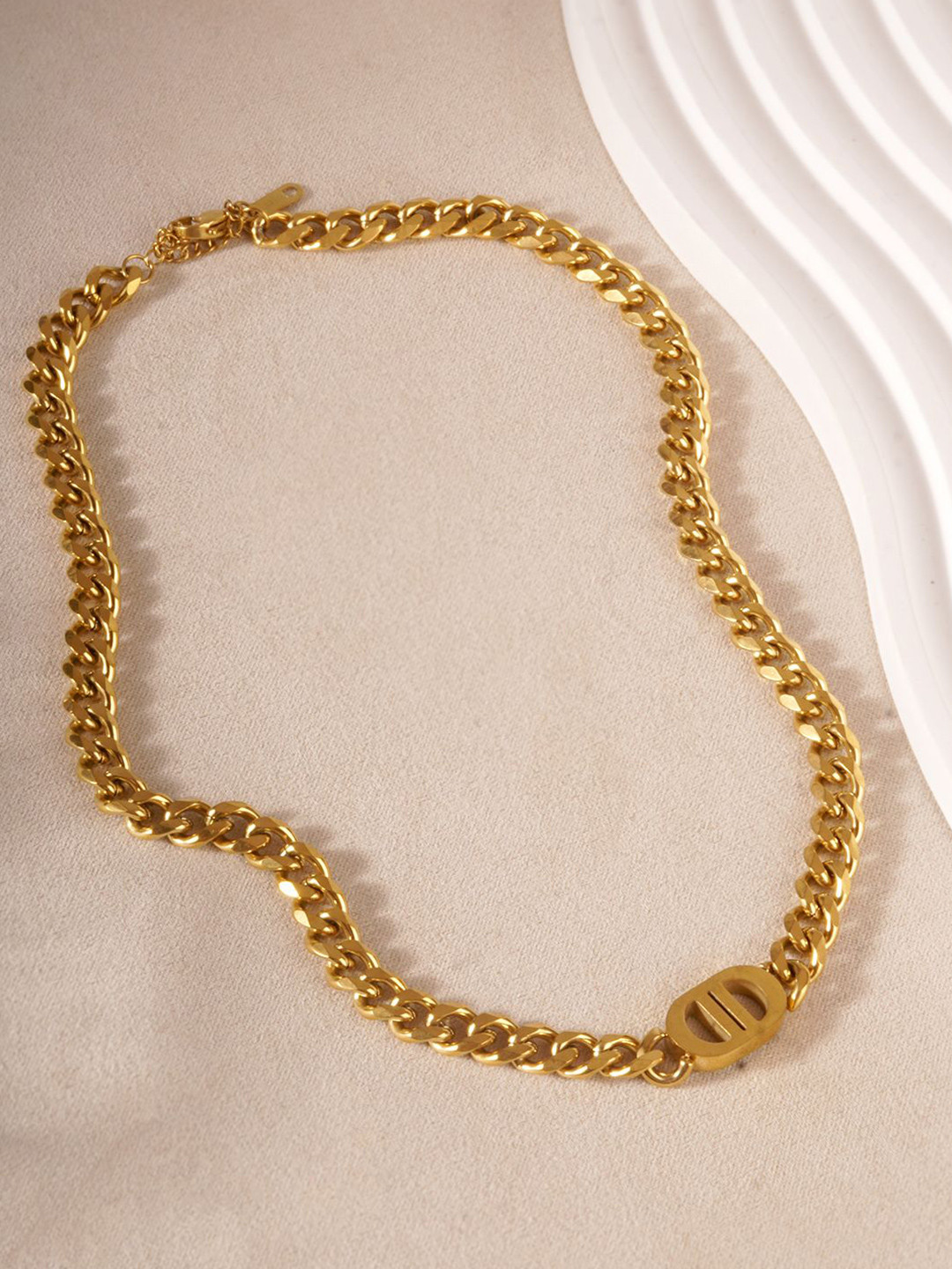 AQUASTREET Men 18K Gold Plated Waterproof Antitarnish Chain Link Necklace With Double D