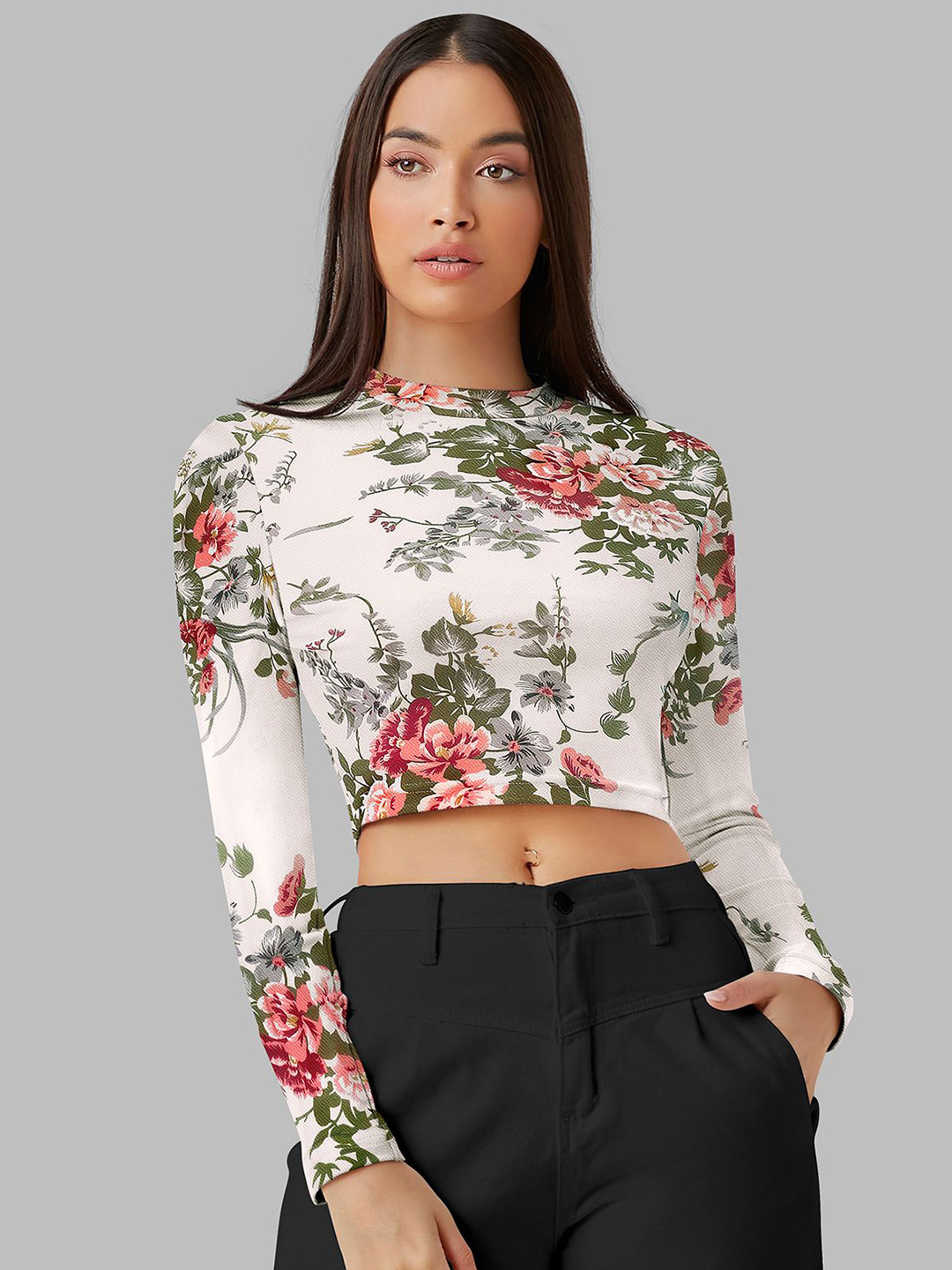 NORZY PARIS Women Floral Printed Blouson Crop Top