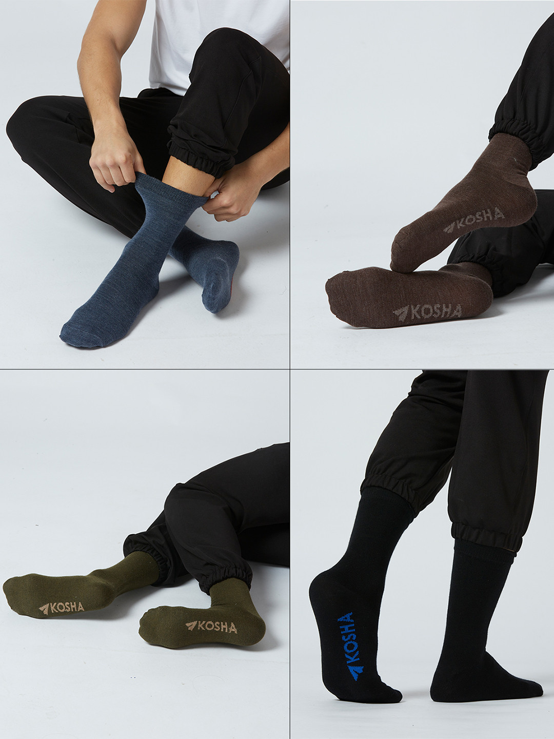 Kosha Men Pack of 4 Merino Wool Crew Length Classic Socks