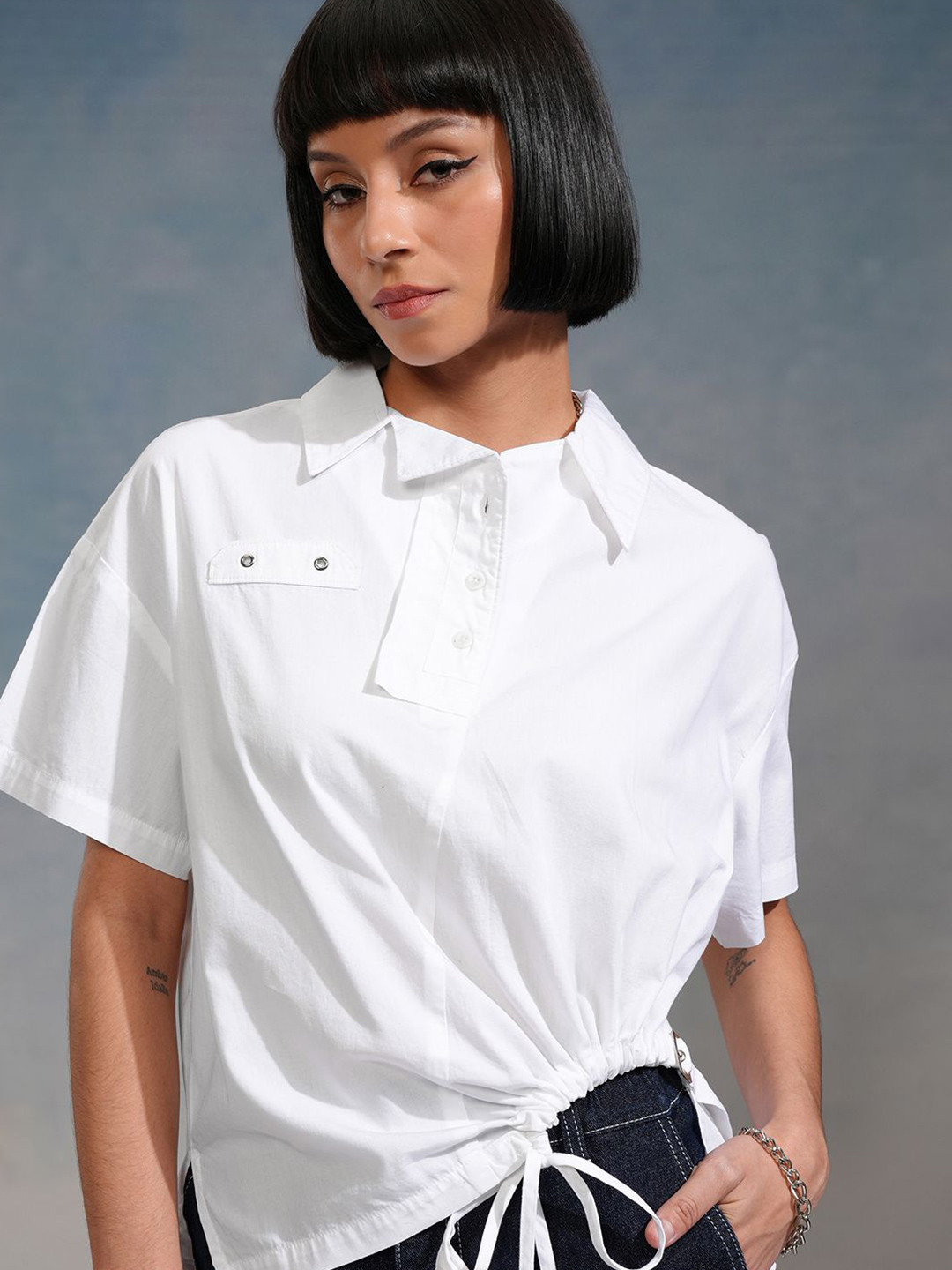 Tokyo Talkies Women Solid Drop Shoulder Boxy Shirt