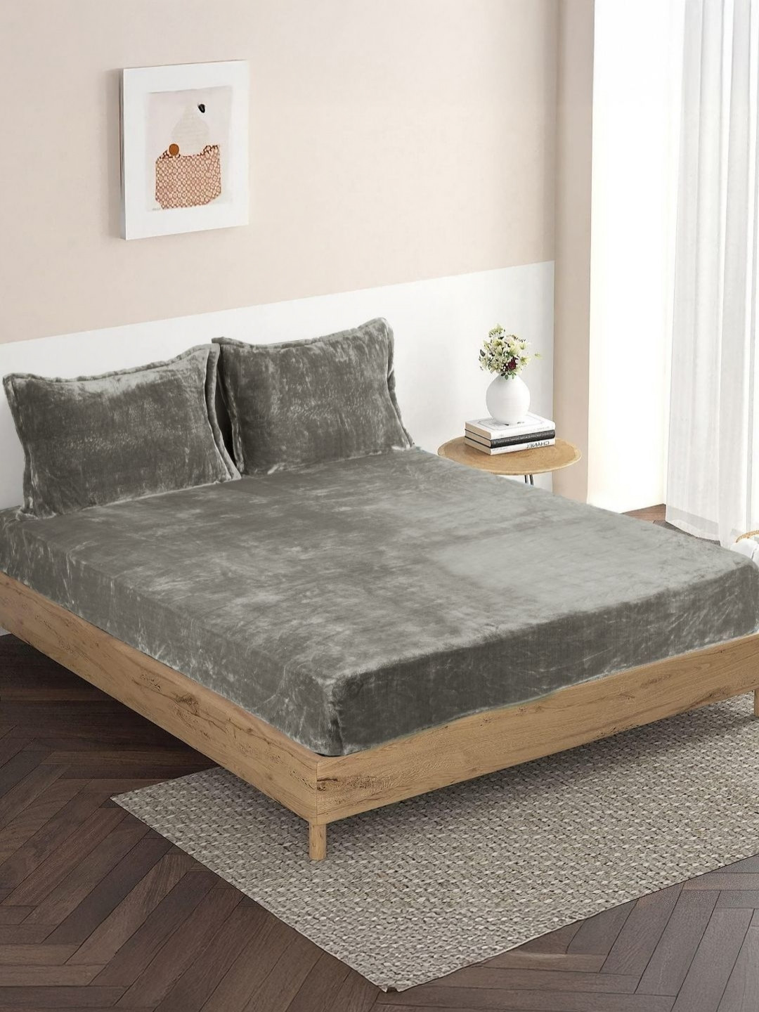 HOMADORN Winter Collection Charcoal Microfiber 500 TC Fitted Queen Superfine Bedsheet with 2 Pillow Covers-79 x 71 inches