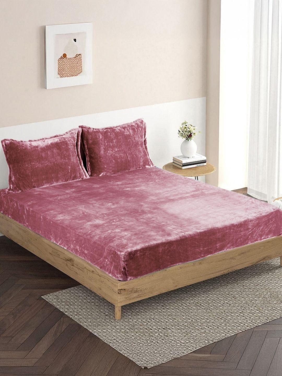 HOMADORN Winter Collection Pink Microfiber 500 TC Fitted Queen Superfine Bedsheet with 2 Pillow Covers-79 x 71 inches