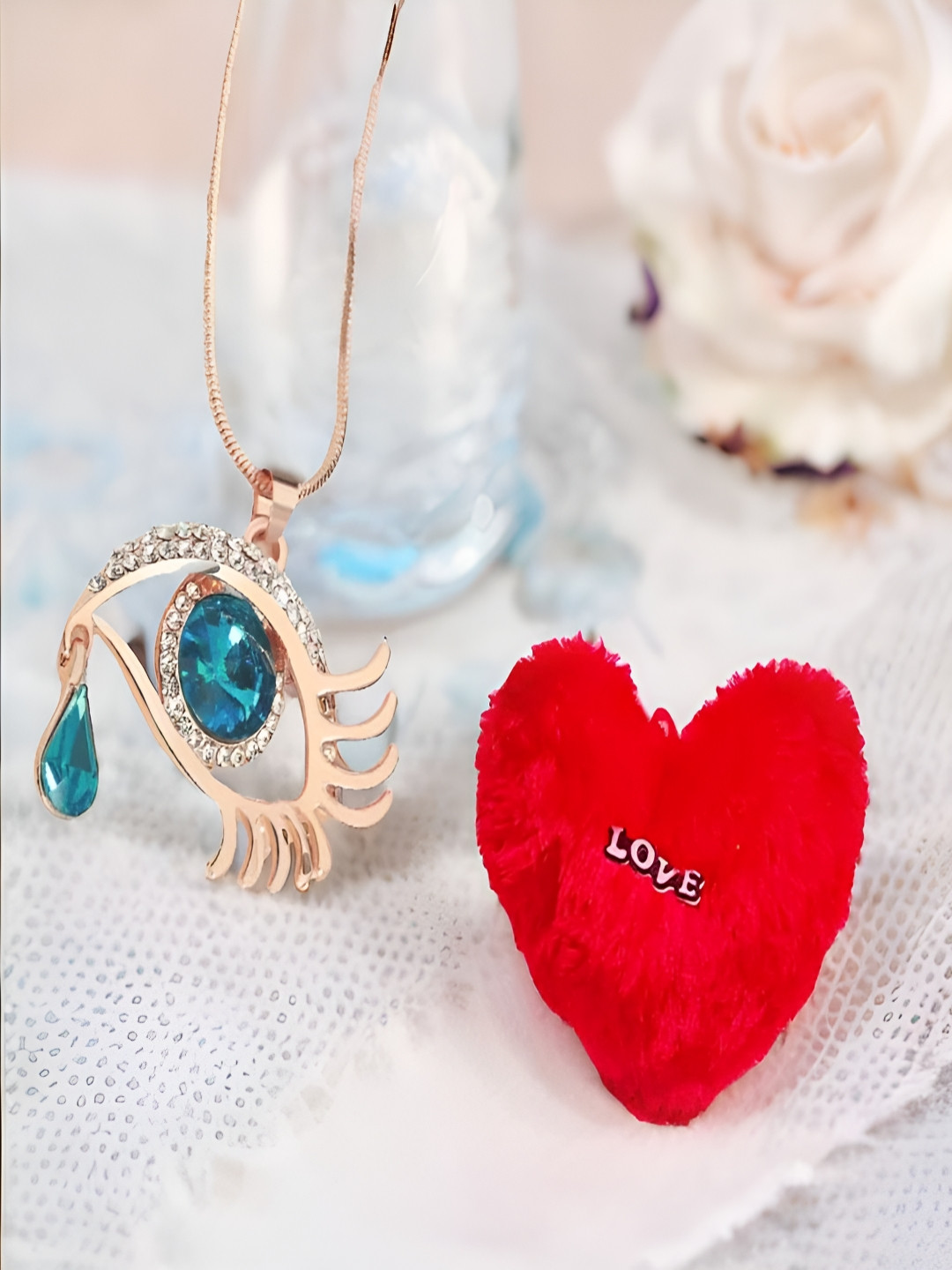 UNIVERSITY TRENDZ Stone Studded Pendant with Chain & Heart Pillow