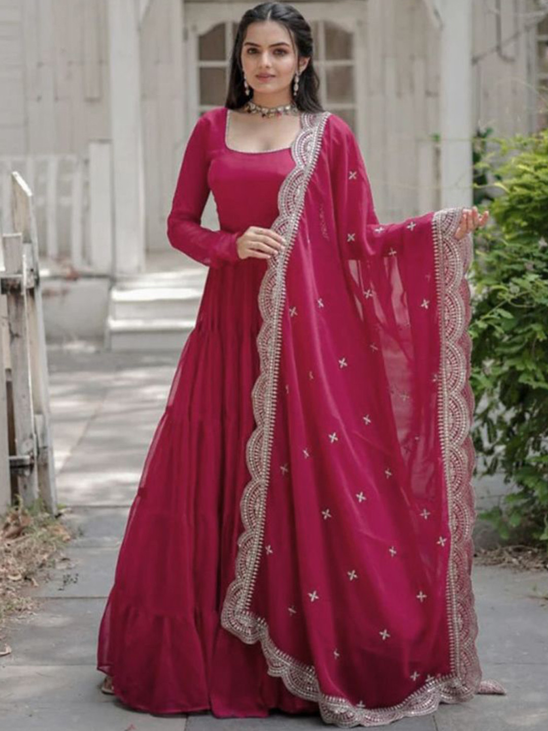 YOYO Fashion Anarkali Tiered Kurta With Pyjama And Dupatta