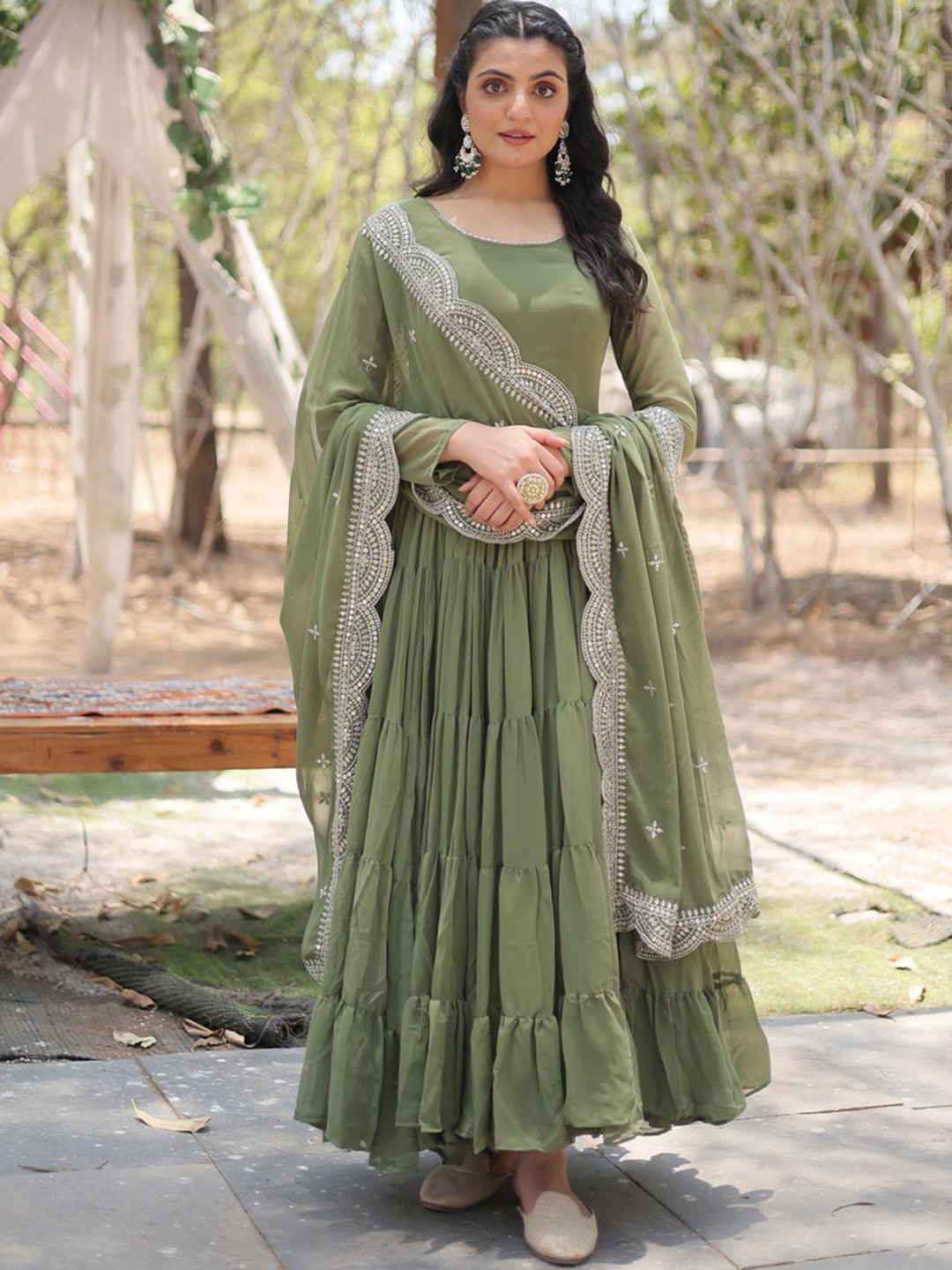 YOYO Fashion Anarkali Tiered Kurta With Pyjama And Dupatta