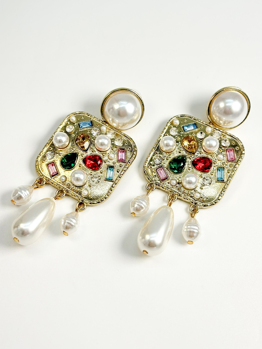 Haute Pink Chic Gemstone Treasure Gold Plated Rhinestone Drop Earrings