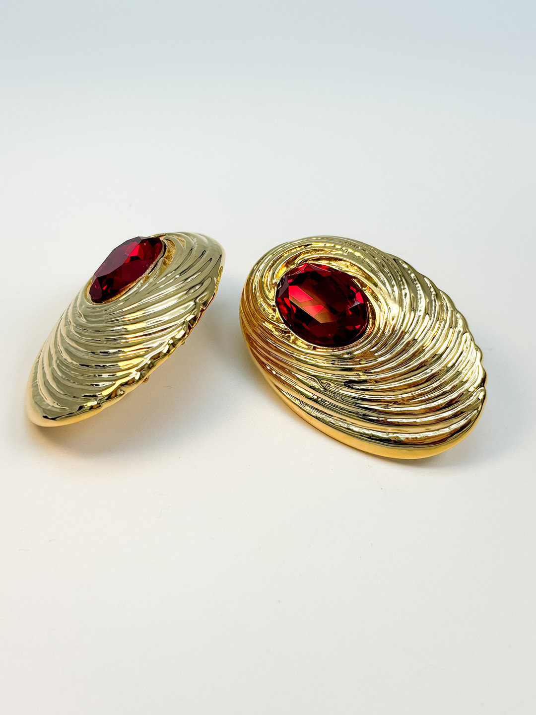 Haute Pink Gold-Plated Rhinestones Studded Oval Shaped Studs