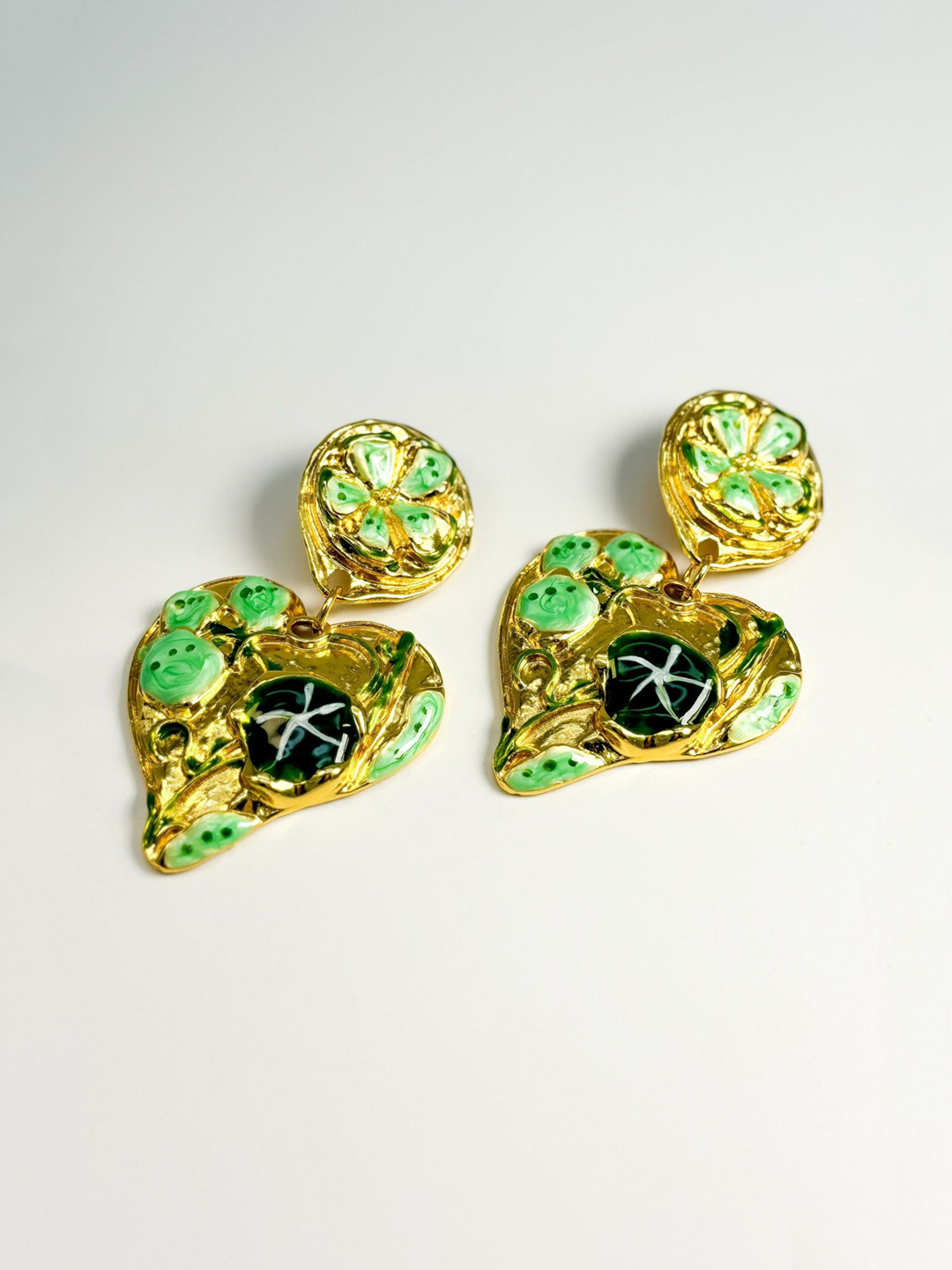 Haute Pink  Gold-Plated Geometric Shaped Enamelled Drop Earrings