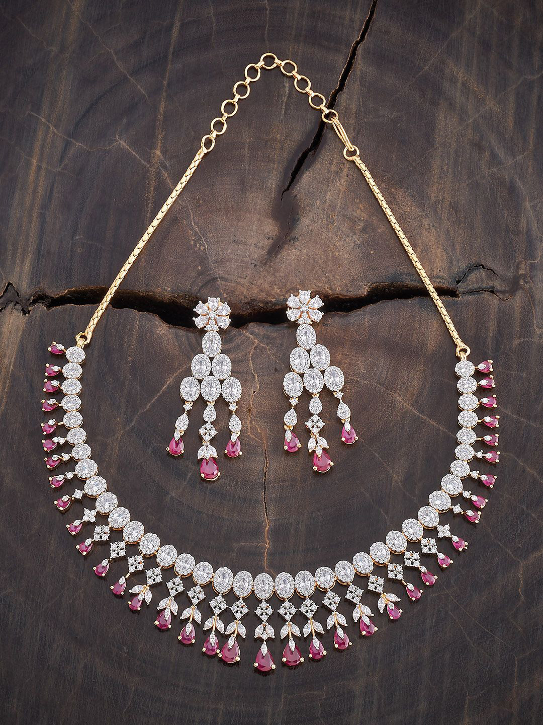 Kushal's Fashion Jewellery Ruby Rhodium-Plated Cubic Zirconia Studded Jewellery Set