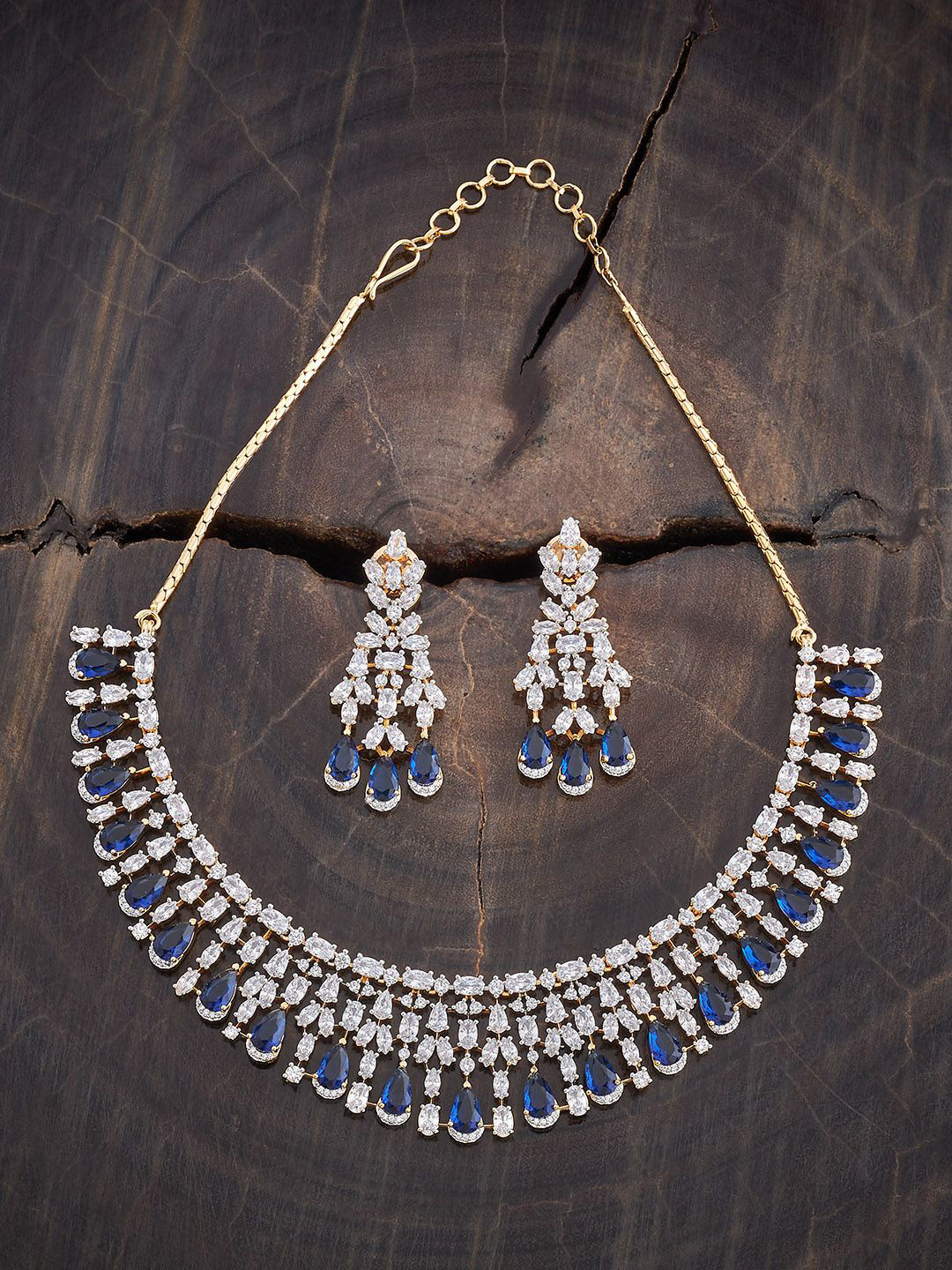Kushal's Fashion Jewellery Sapphire Gold Plated CZ Studded  Jewellery Set