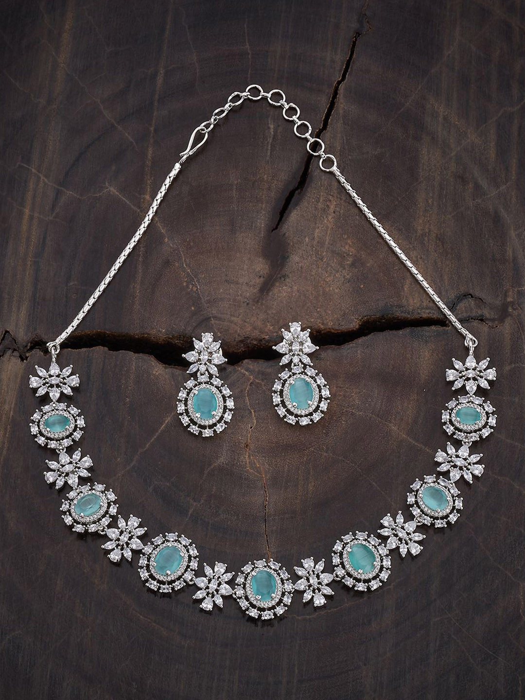 Kushal's Fashion Jewellery Mint Rhodium-Plated Cubic Zirconia Studded Jewellery Set