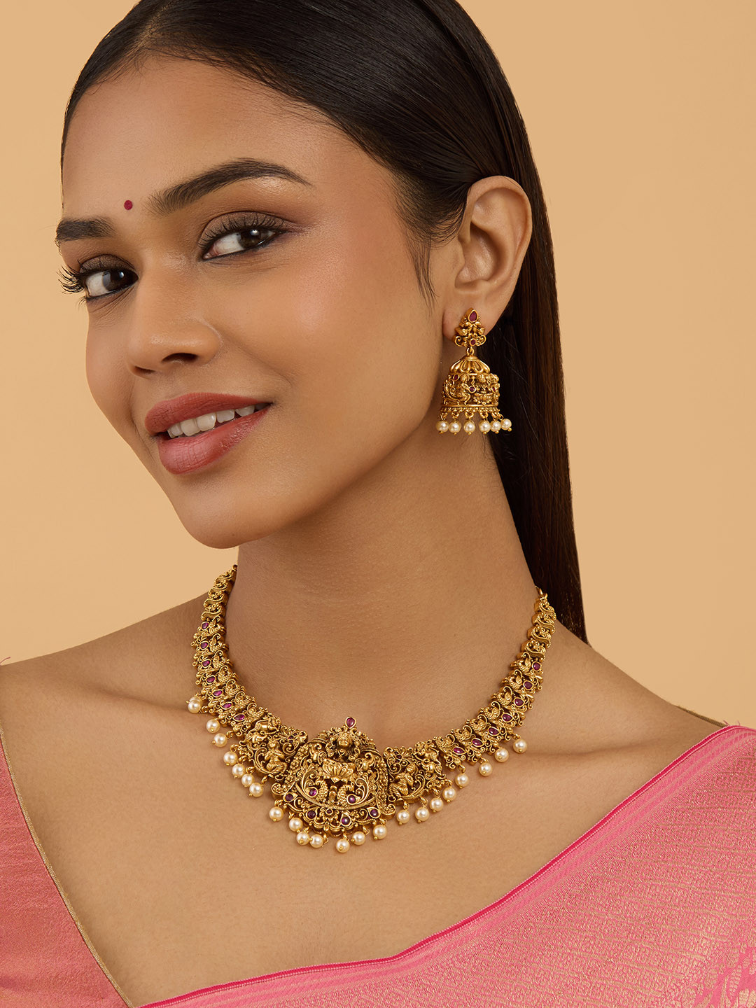 Kushal's Fashion Jewellery Gold-Plated Artificial Stones and Beads Antique Jewellery Set