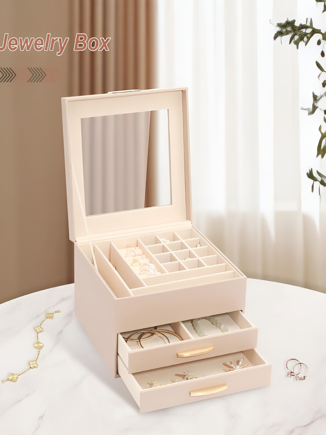 KriShyam Pink 3 Layers Wardrobe Jewellery Organiser With 2 Drawers