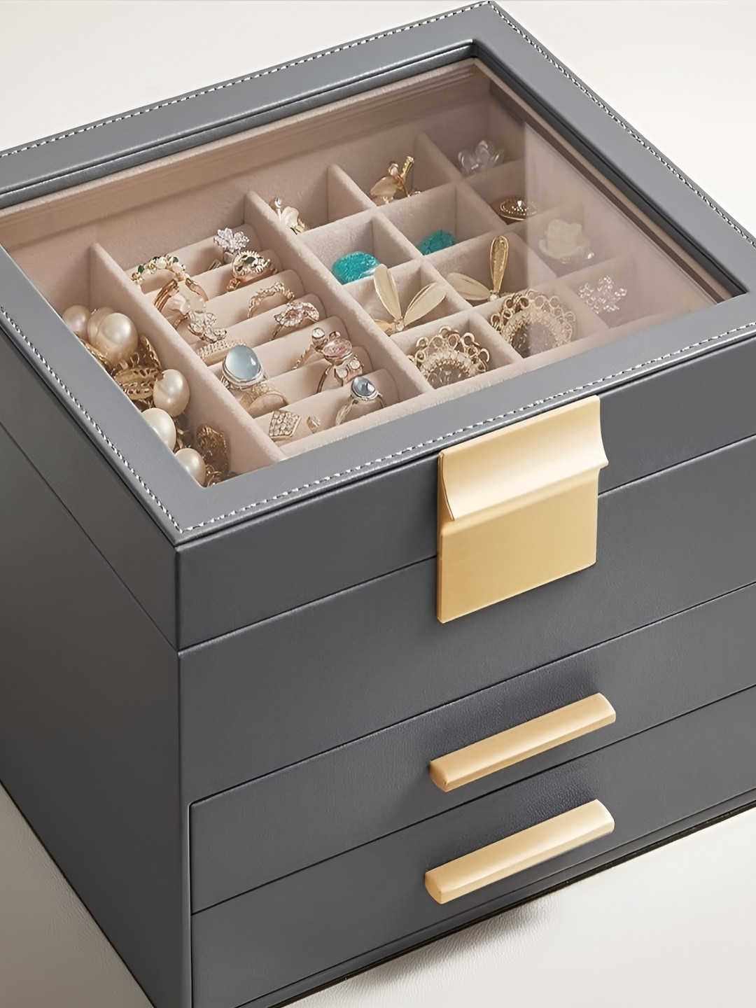 KriShyam Grey 6 Layers Wardrobe Jewellery Organiser With 2 Drawers