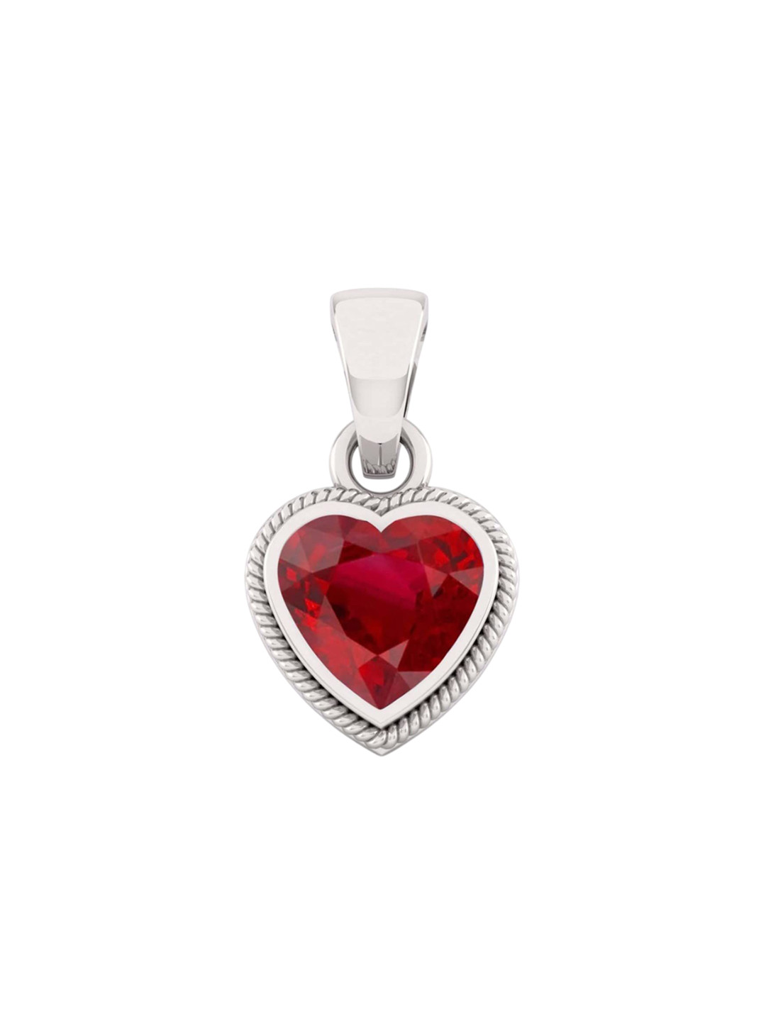 LMDPRAJAPATIS Silver-Plated Ruby Studded Heart Shaped Pendant