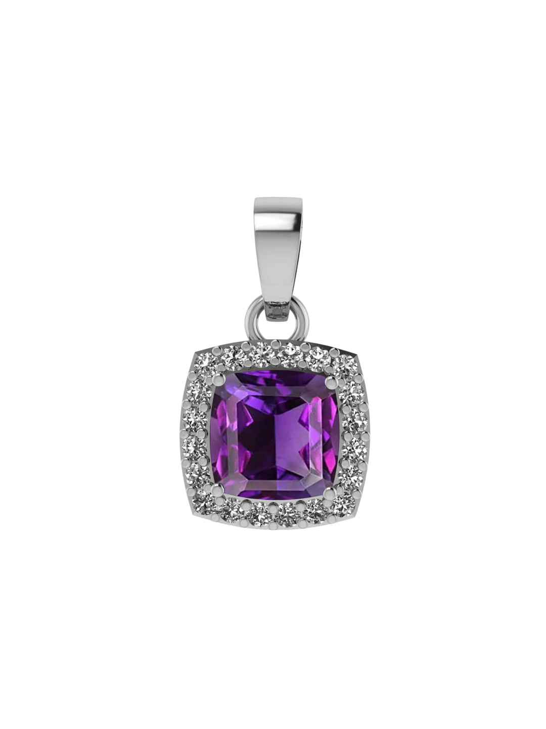 LMDPRAJAPATIS Unisex Silver-Plated Amethyst Stone Studded Square Shaped Pendant
