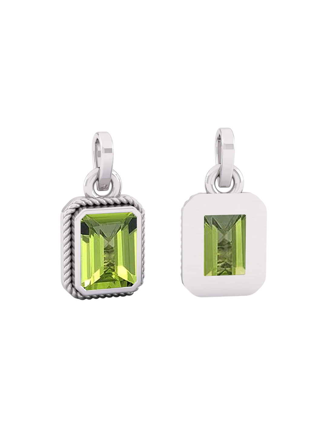 LMDPRAJAPATIS Unisex Silver-Plated Peridot Gemstone Studded Square Shaped Pendant