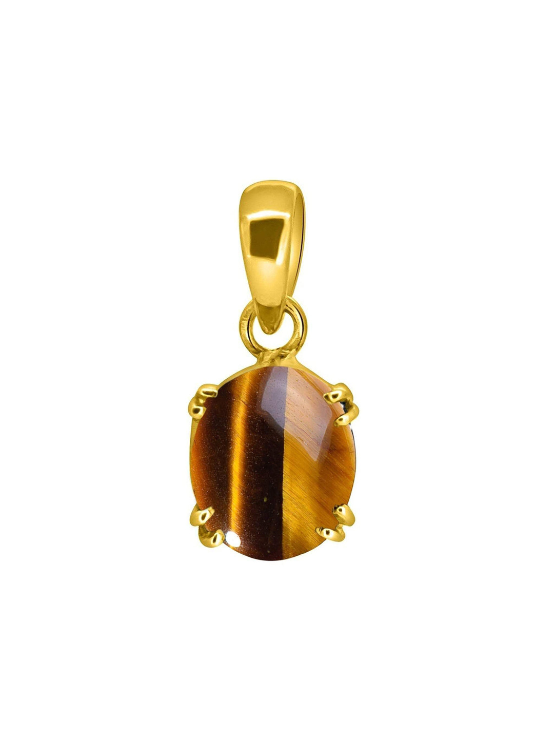 LMDPRAJAPATIS Unisex Gold-Plated Tiger's Eye Gemstone Studded Oval Shaped Pendant