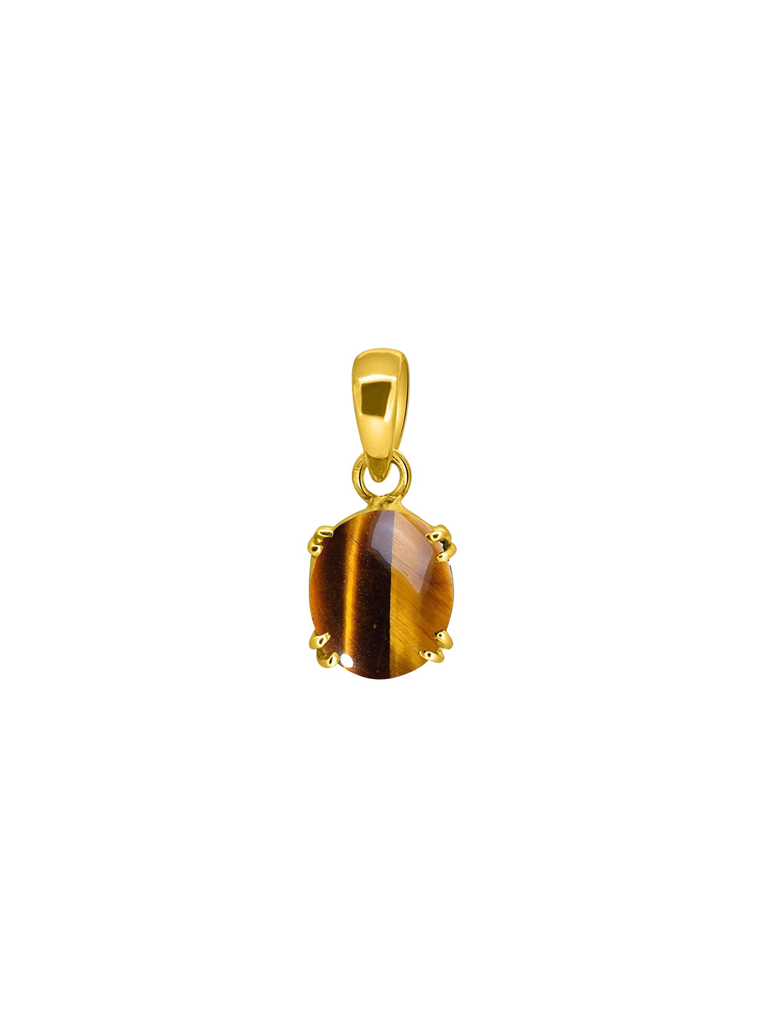 LMDPRAJAPATIS Gold-Plated Tigers Eye Studded Oval Pendant