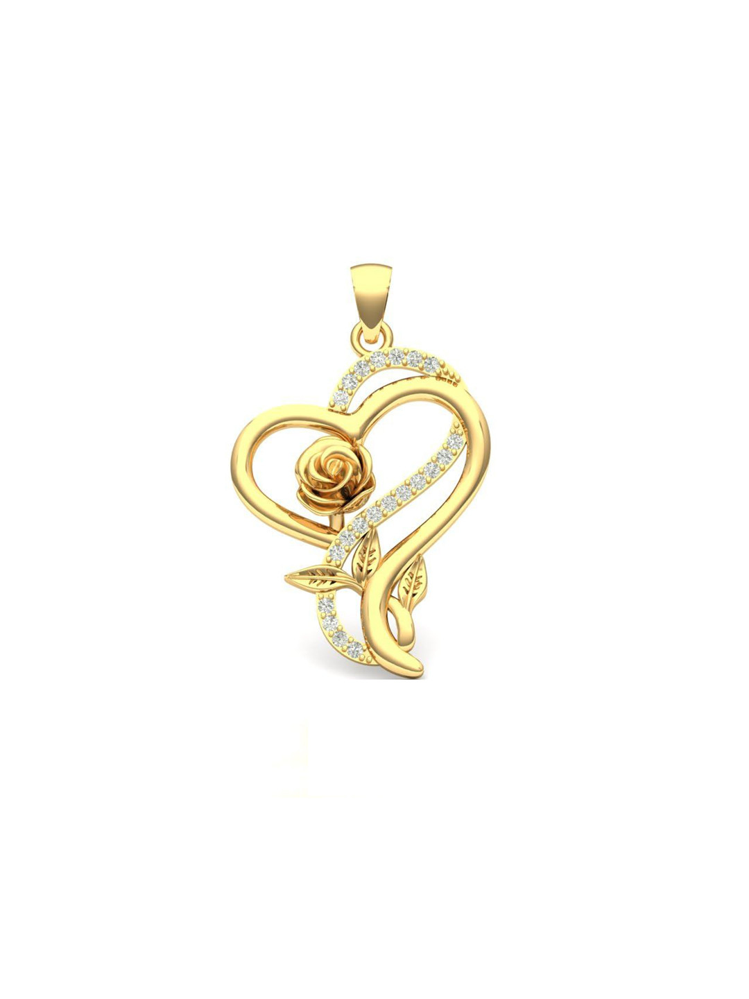 LMDPRAJAPATIS Gold-Plated Cubic Zirconia Studded Heart & Rose Shaped Pendant