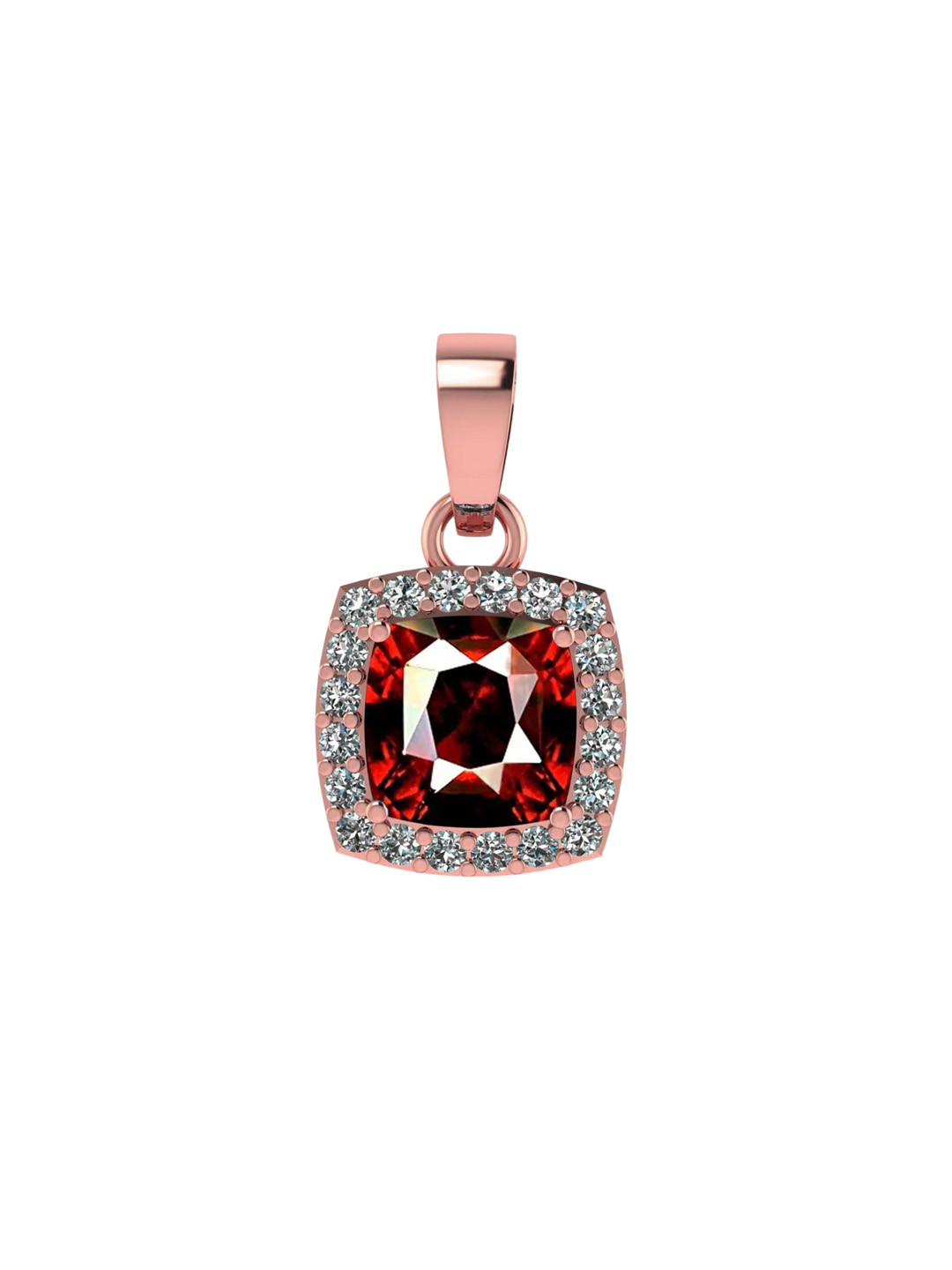 LMDPRAJAPATIS Unisex Rose Gold-Plated Garnet Stone Studded Square Shaped Pendant