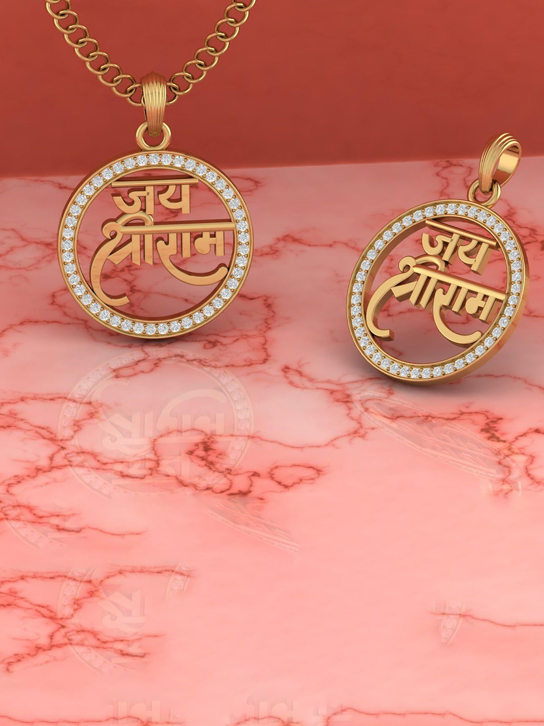 LMDPRAJAPATIS Gold-Plated CZ Studded Jai Shree Ram Oval Pendant