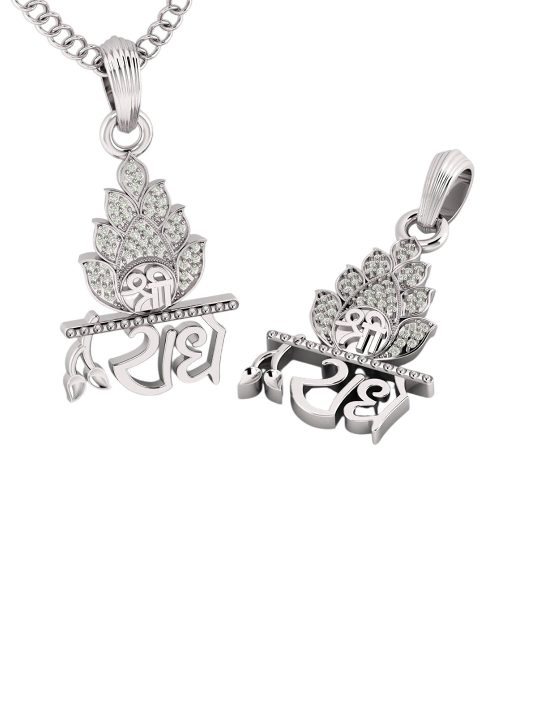 LMDPRAJAPATIS 925 Sterling Silver Plated Cubic Zirconia Shaped Shree Radha Shaped Pendant