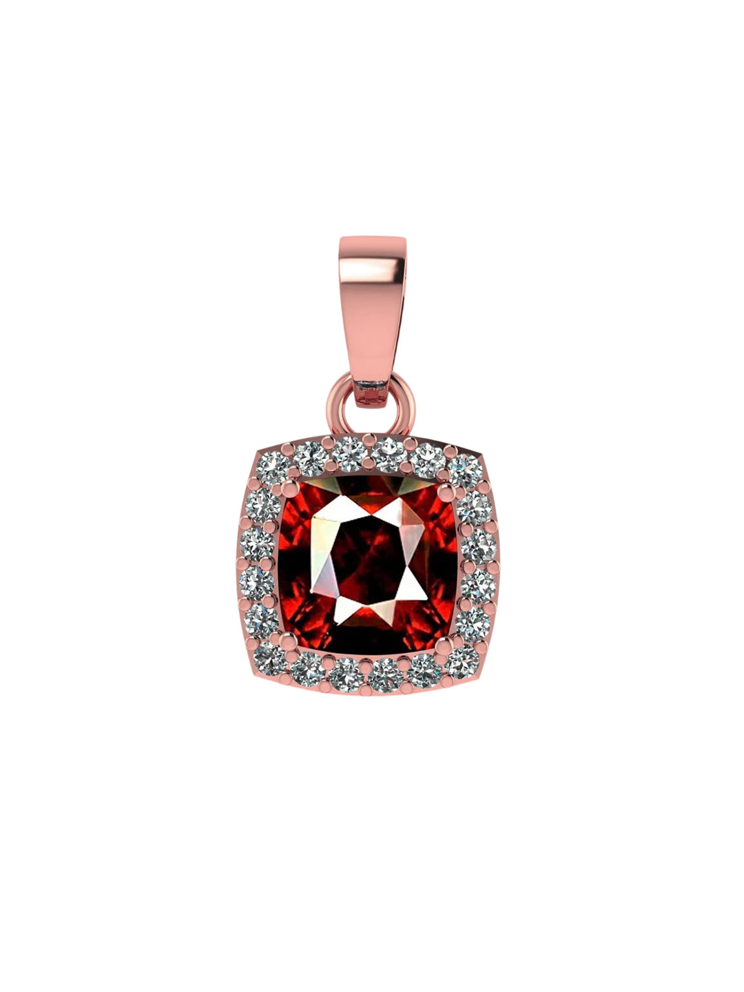 LMDPRAJAPATIS Rose Gold-Plated Garnet Studded Square Pendan
