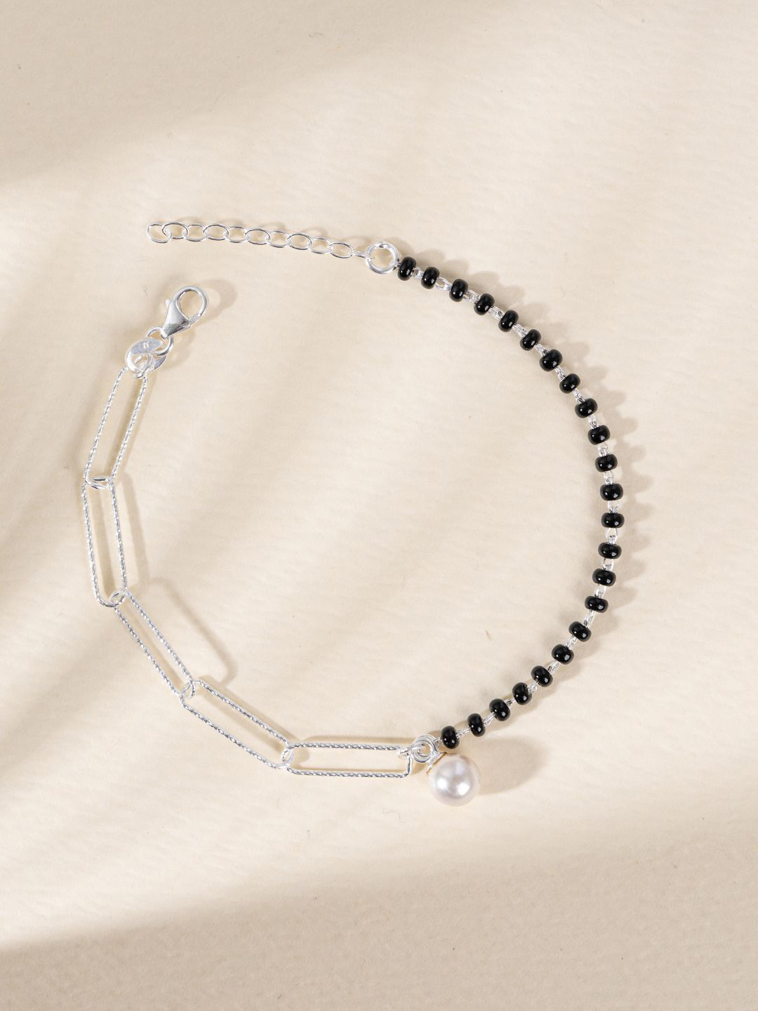 GLYTERS Beaded Bliss Silver Link Mangalsutra Bracelet