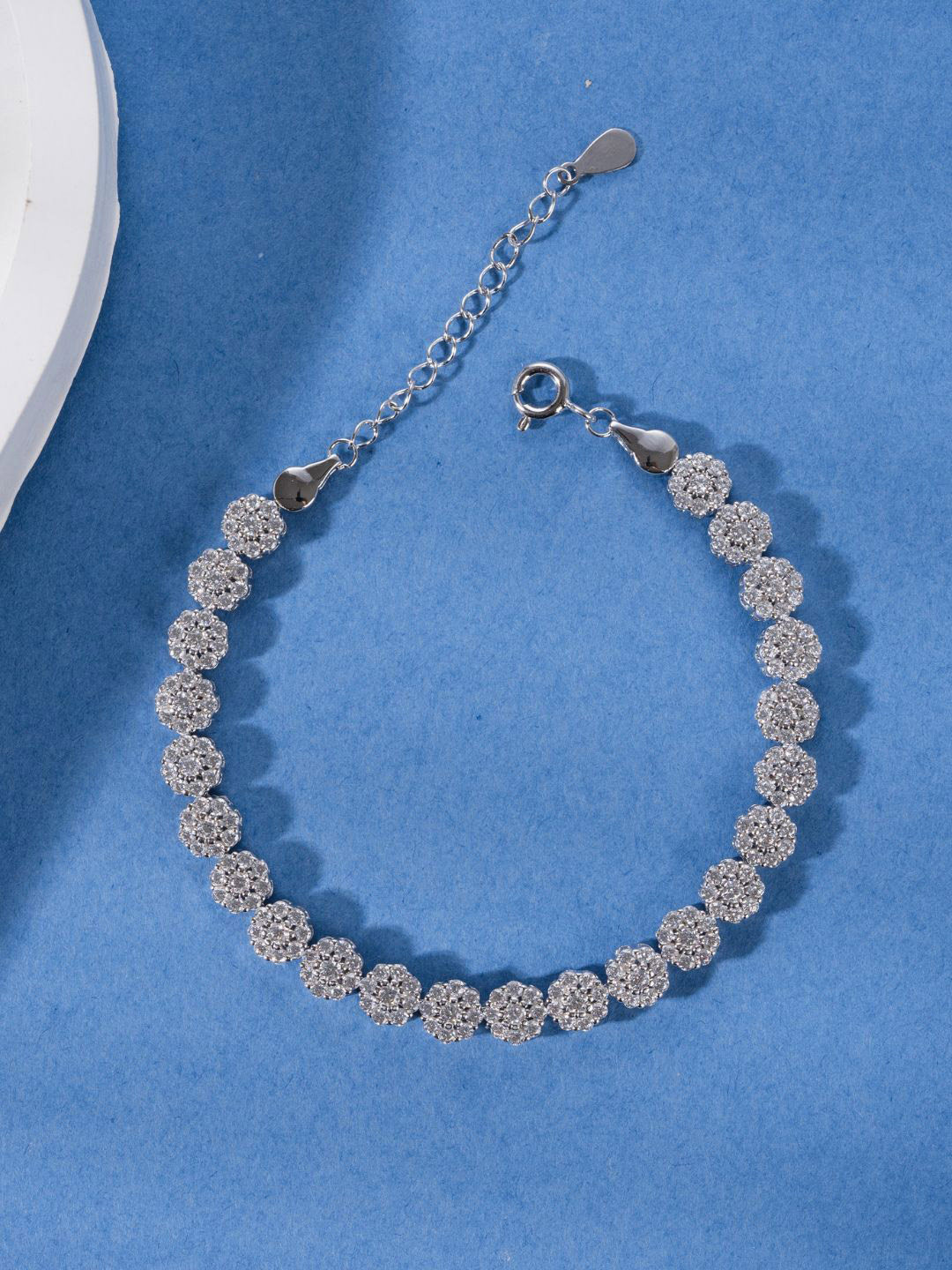 GLYTERS Luxuria Line Silver Artificial Stones Charm Bracelet