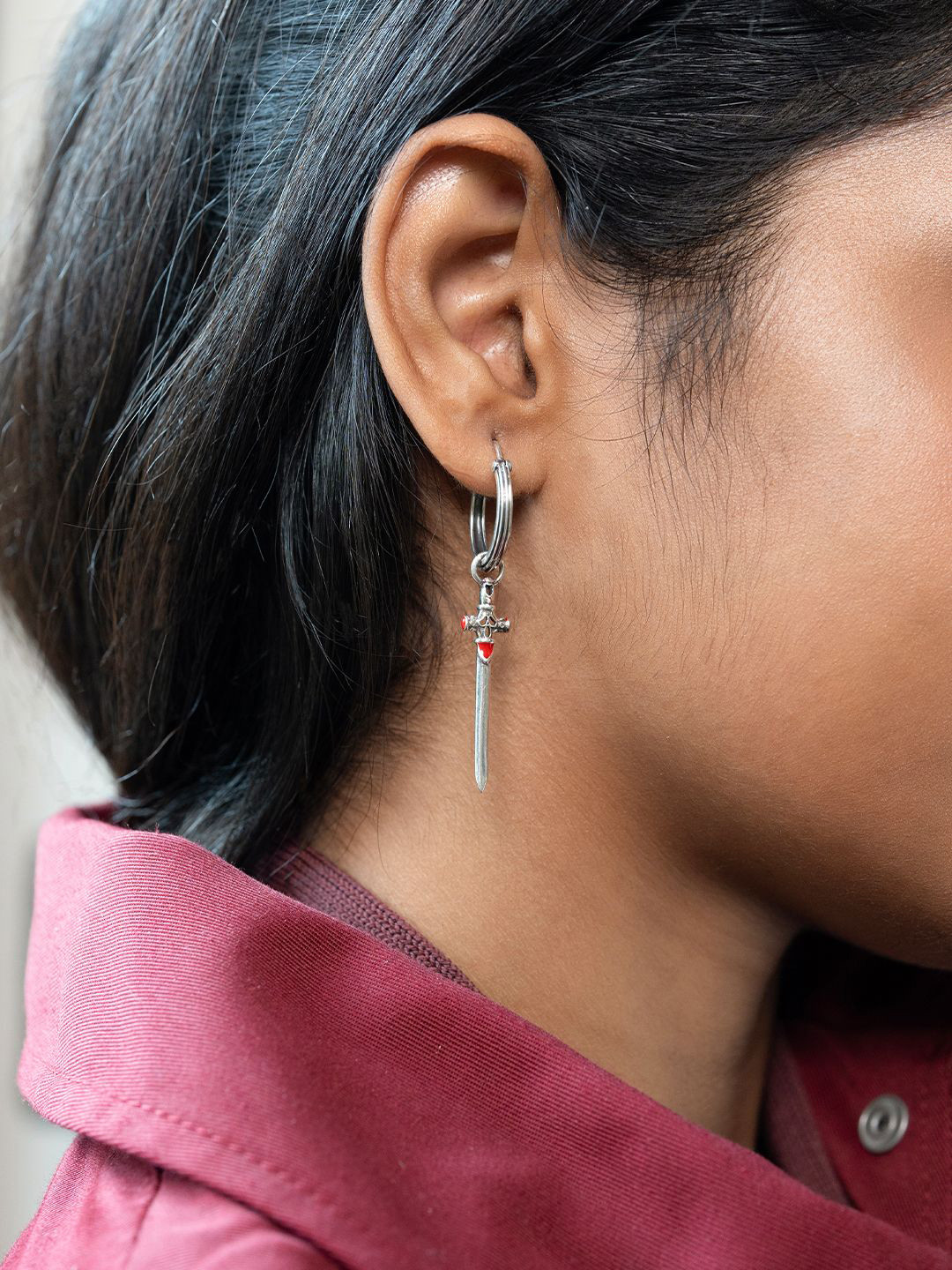 SHAYA 925 Sterling Silver Gryffindor Sword Contemporary Hoop Earrings