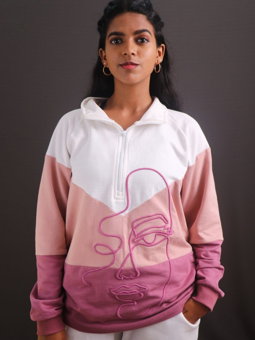 stichstory Women Colourblocked Turtle Neck Cotton Relaxed Fit T-shirt