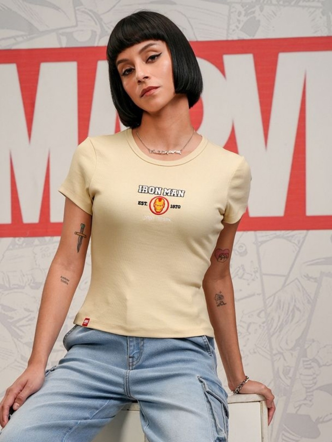 Tokyo Talkies Women Typography Printed Round Neck Cotton Iron Man Tshirt
