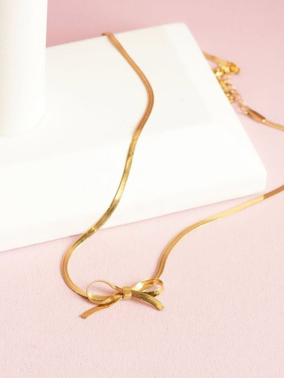 JEWILLEY Gold-Plated Anti-Tarnish Bowknot Snake Stainless Steel Chain