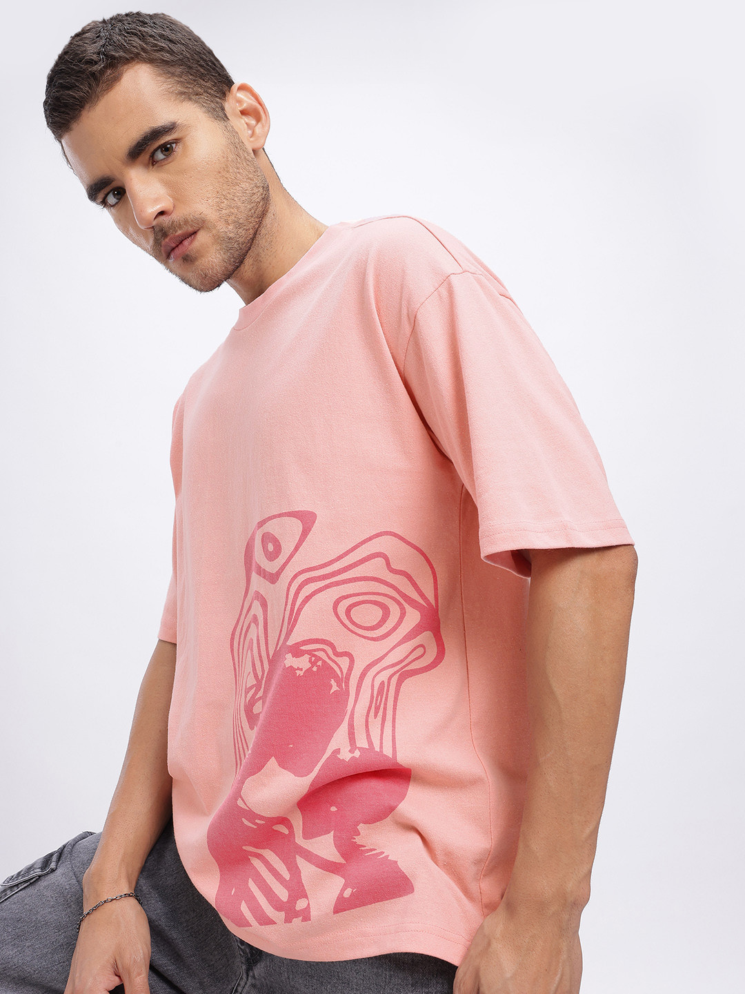 Peach Graphic Printed Relaxed Fit T-shirt
