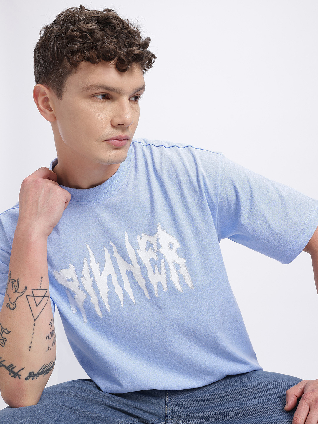 Typography Printed Oversized Drop-Shoulder T-shirt