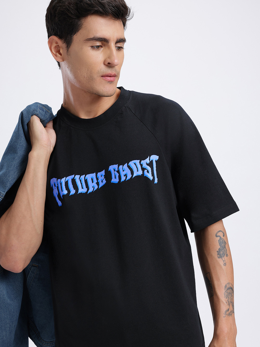 glitchez Contrast Printed Raglan Sleeves Relaxed T-shirt