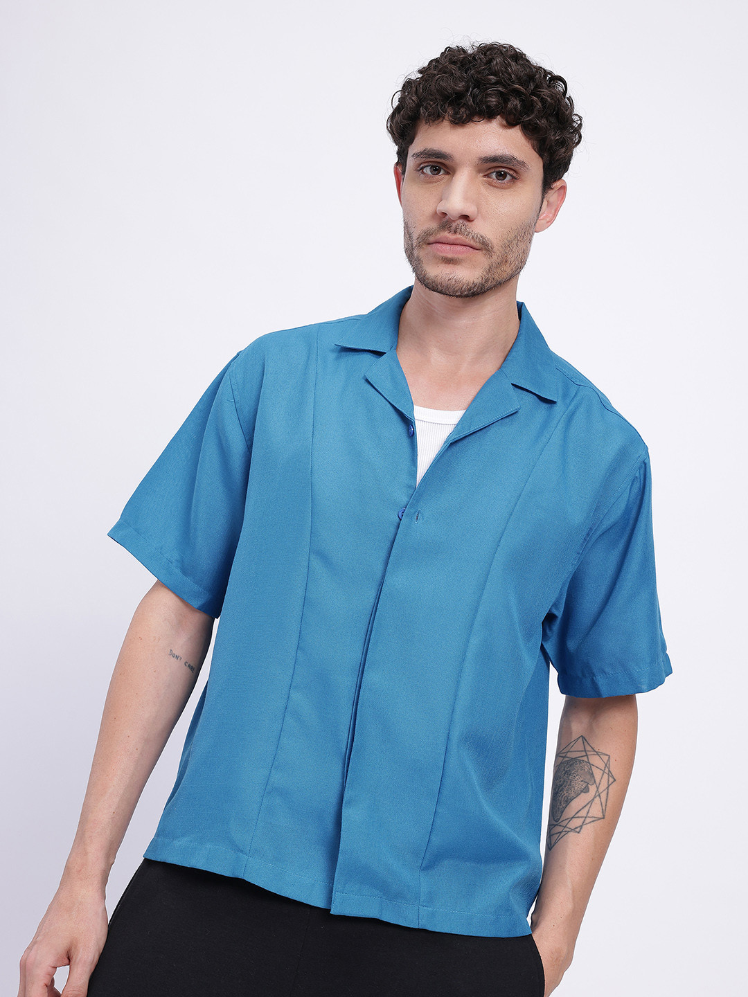 glitchez Men Front Seam Relaxed Fit Shirt