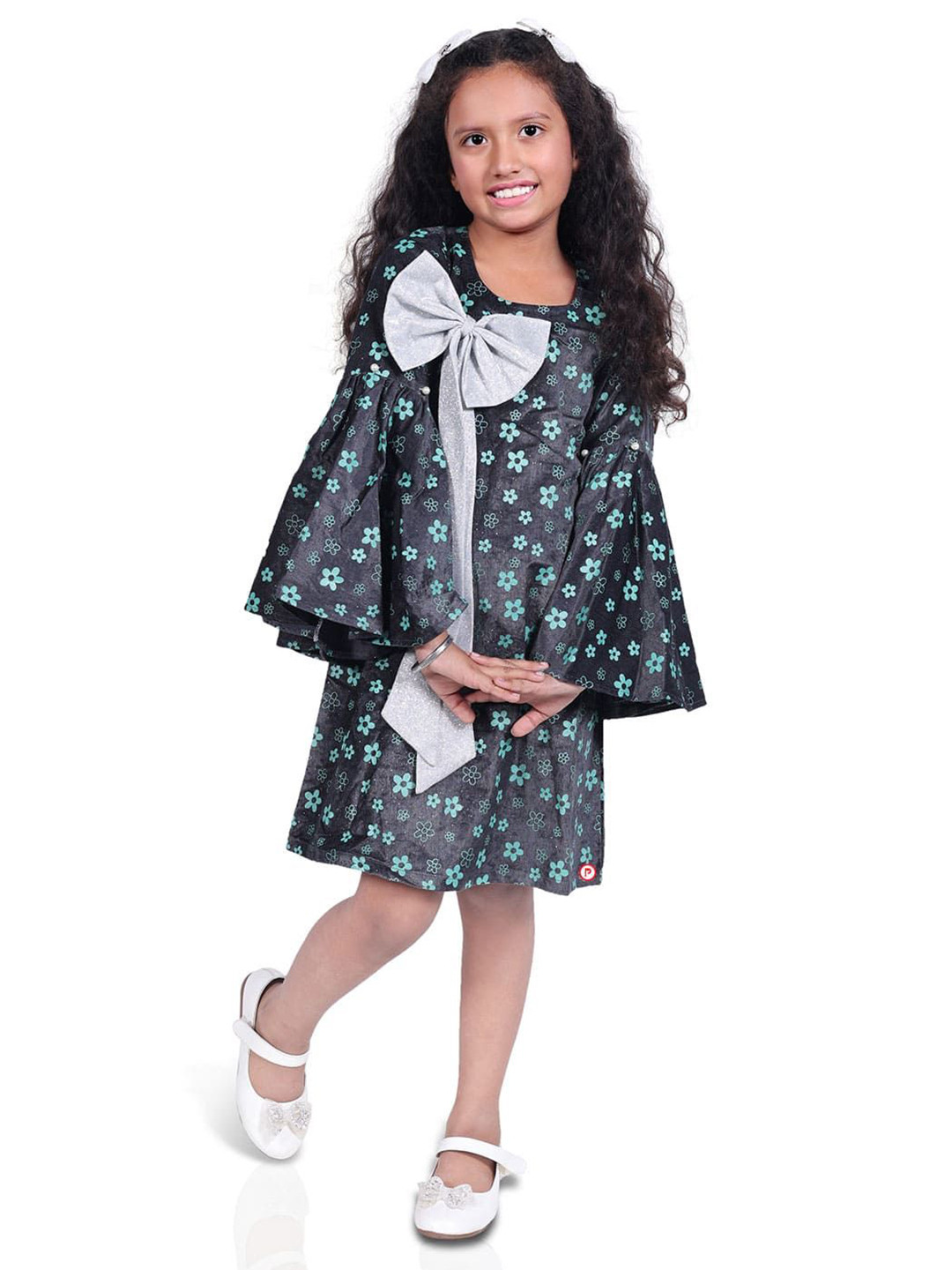 Picco Ricco Girls Floral Printed Flared Sleeve A-Line Dress