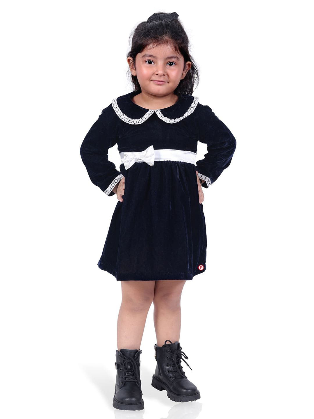 Picco Ricco Girls Peter Pan Collar Velvet A-Line Dress